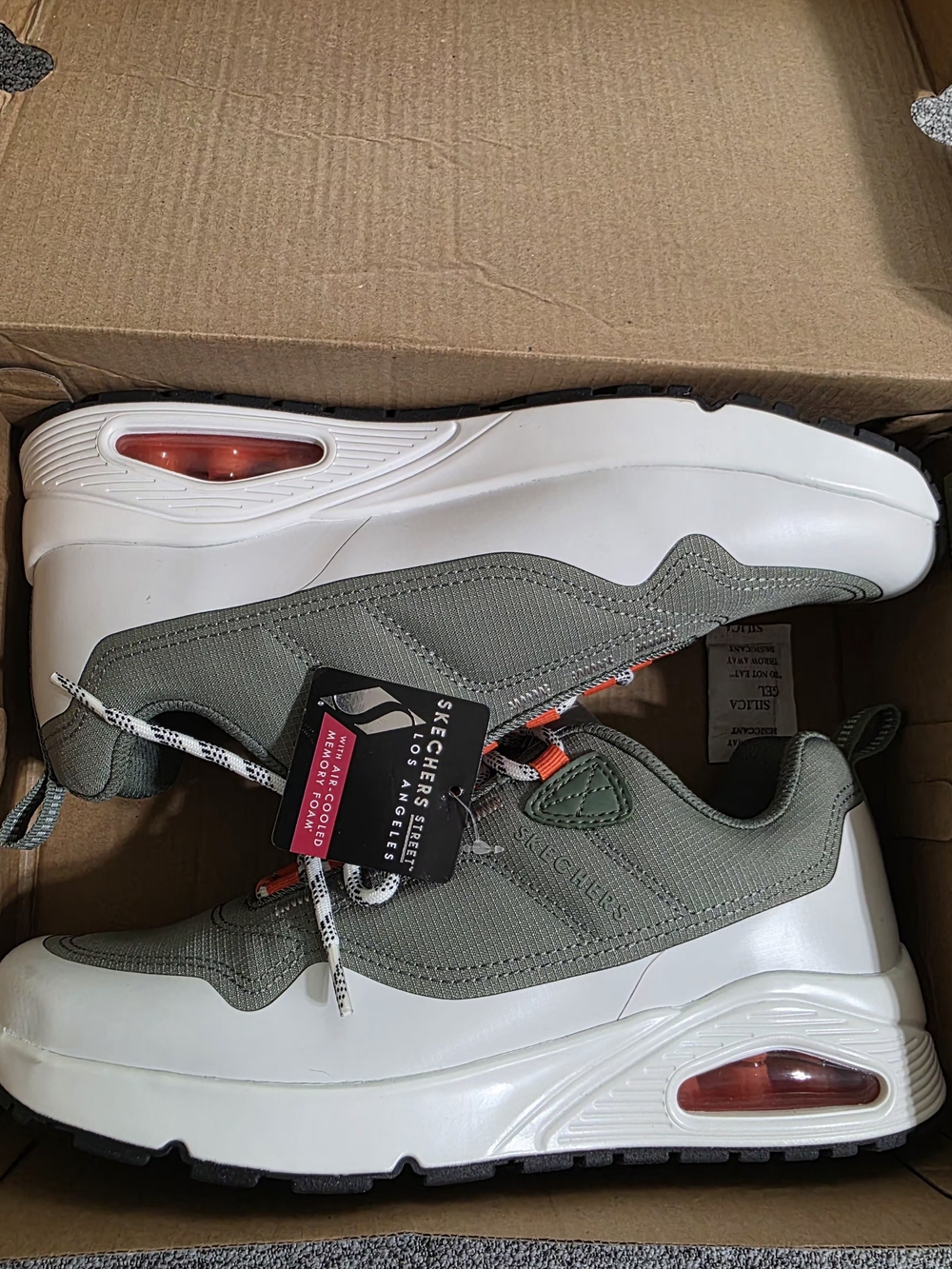 Skechers Street Men's Air-Cooled Memory Foam Sneakers Green Olive Size 8 NWT